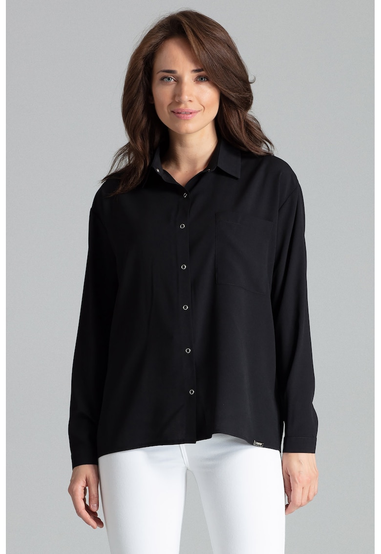 Camasa dama -  L059 - neagra - poliester - maneca lunga -