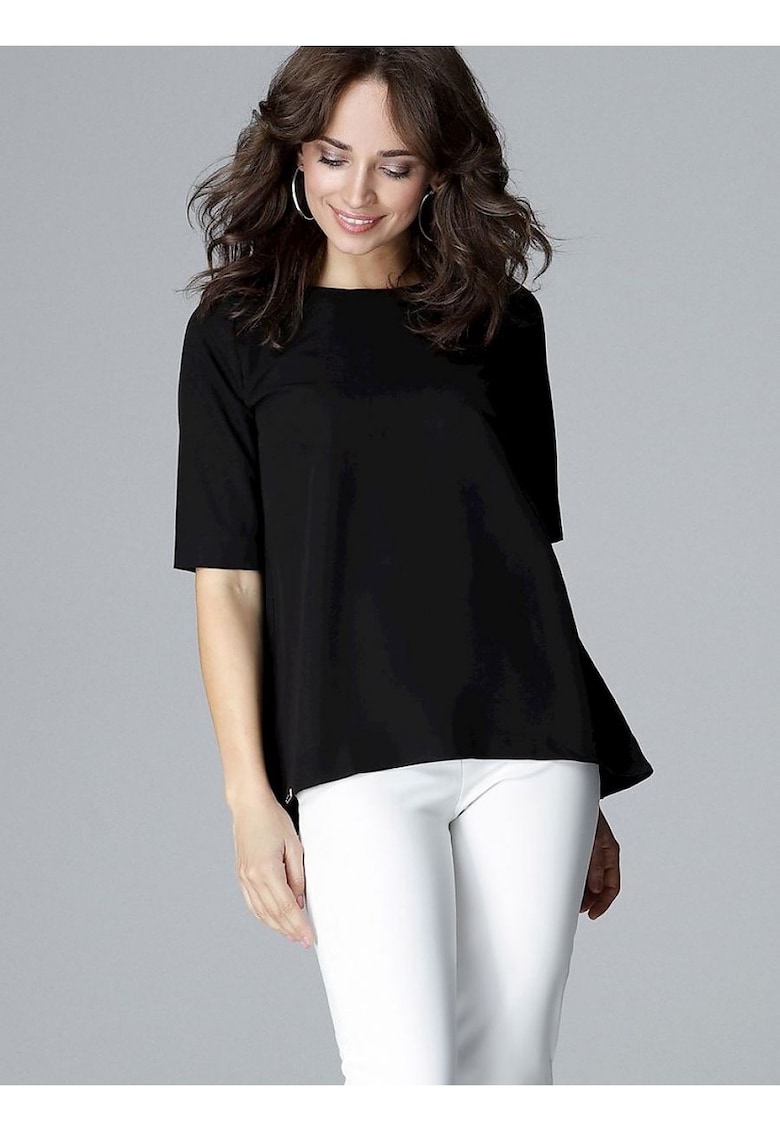 Bluza dama -  neagra - poliester si viscoza - croiala lejera