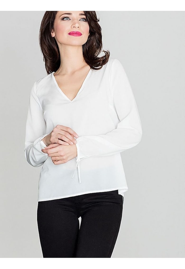 Bluza dama -  maneci lungi - decolteu mic - bej - poliester
