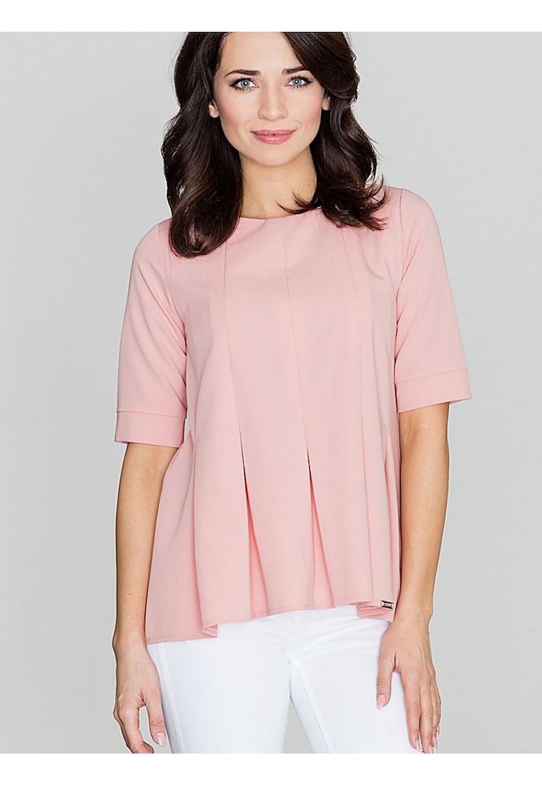 Bluza dama -  roz - poliester - maneci scurte - decolteu rotund