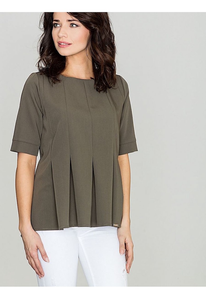Bluza dama -  verde - poliester si viscoza - maneci scurte - decolteu rotund