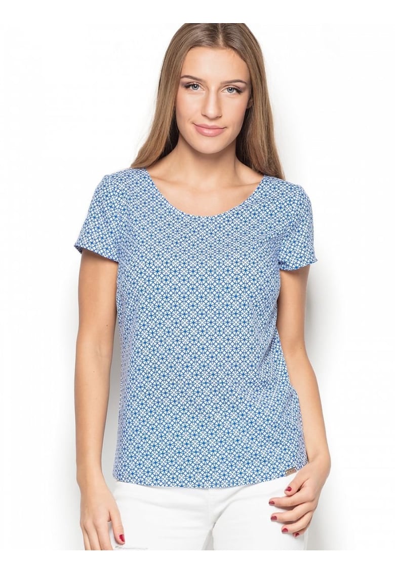 Bluza dama  model geometric - maneci scurte - albastru - textil -