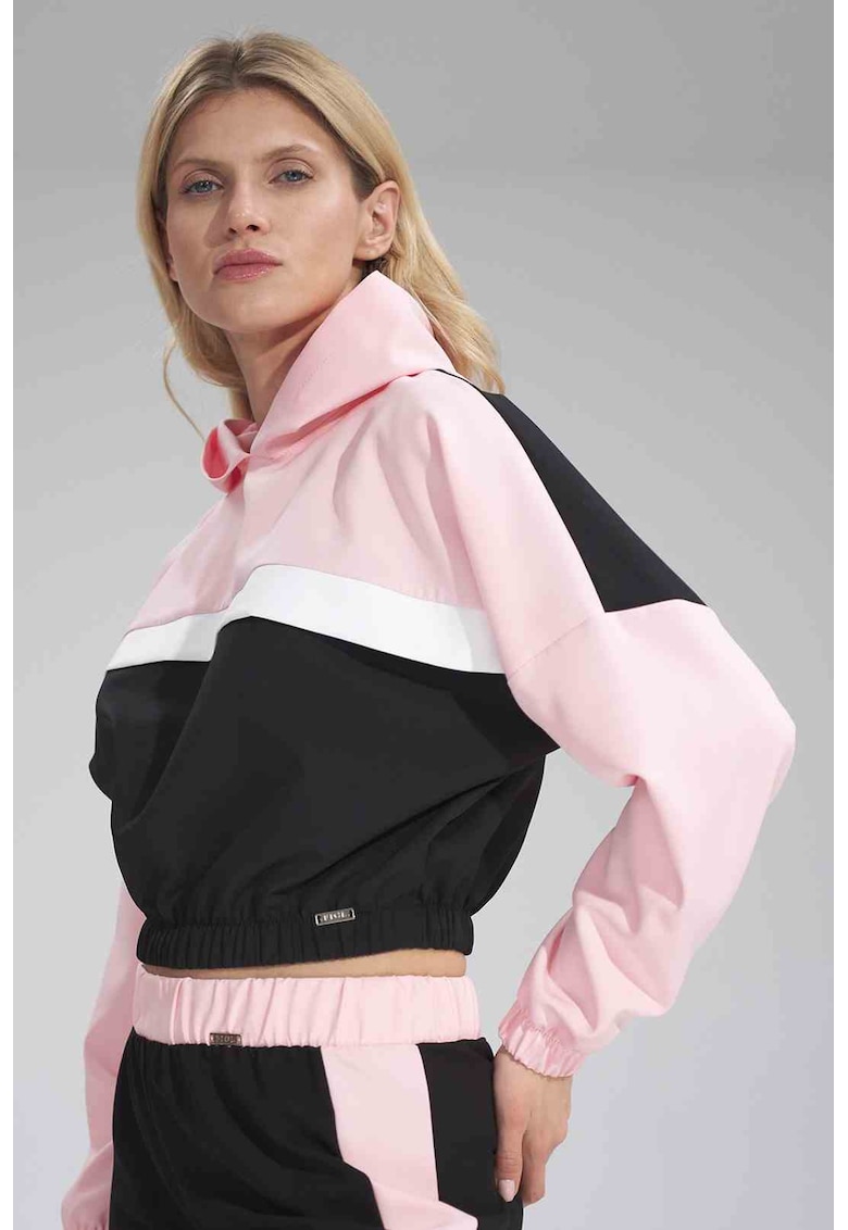 Hanorac scurt dama  negru/roz - maneci lungi - poliester -