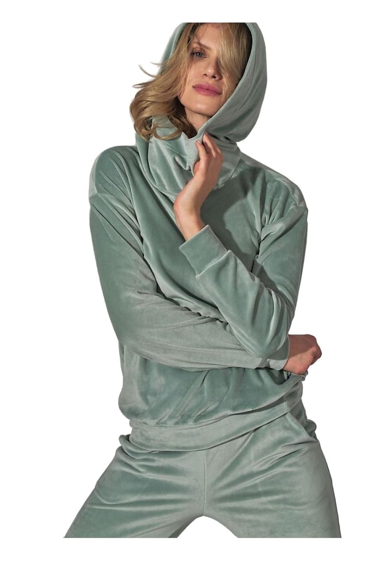 Hanorac dama  verde menta - guler ridicat - maneci lungi - velur - poliester