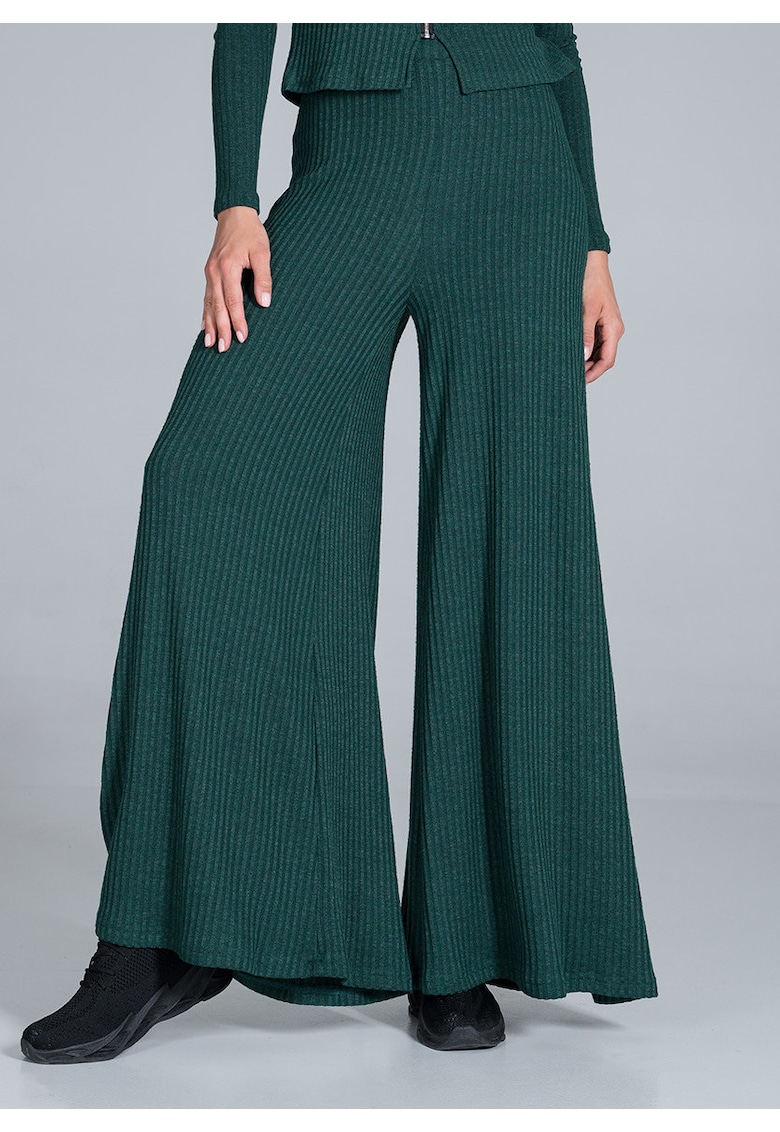 Pantaloni dama  M820 - largi - cu dungi - verde - viscoza/elastan/poliester -
