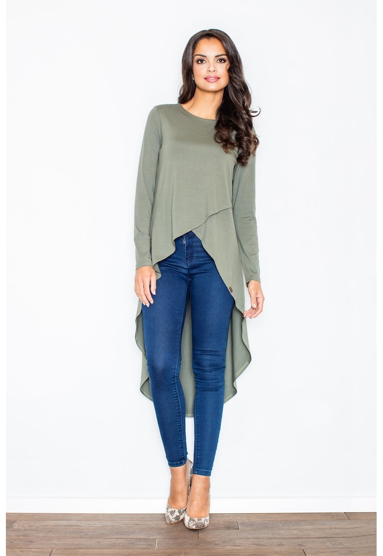 Bluza dama asimetrica -  Viscoza/Elastan - Masliniu