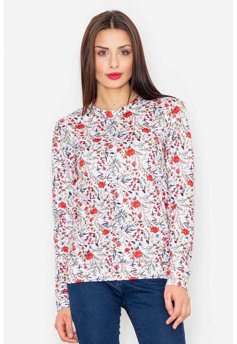 Hanorac cu model floral  alb - poliester - fara gluga
