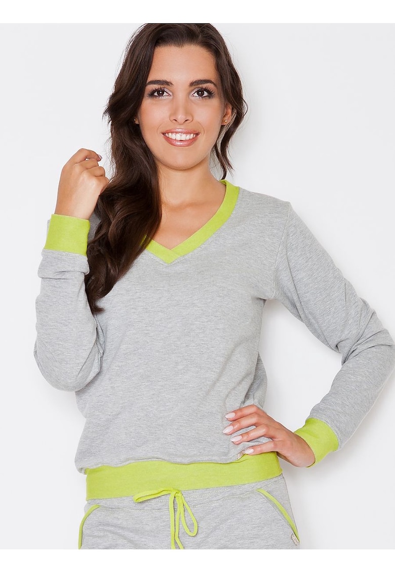 Bluza dama  gri - maneci lungi - decolteu in V - bumbac 75%