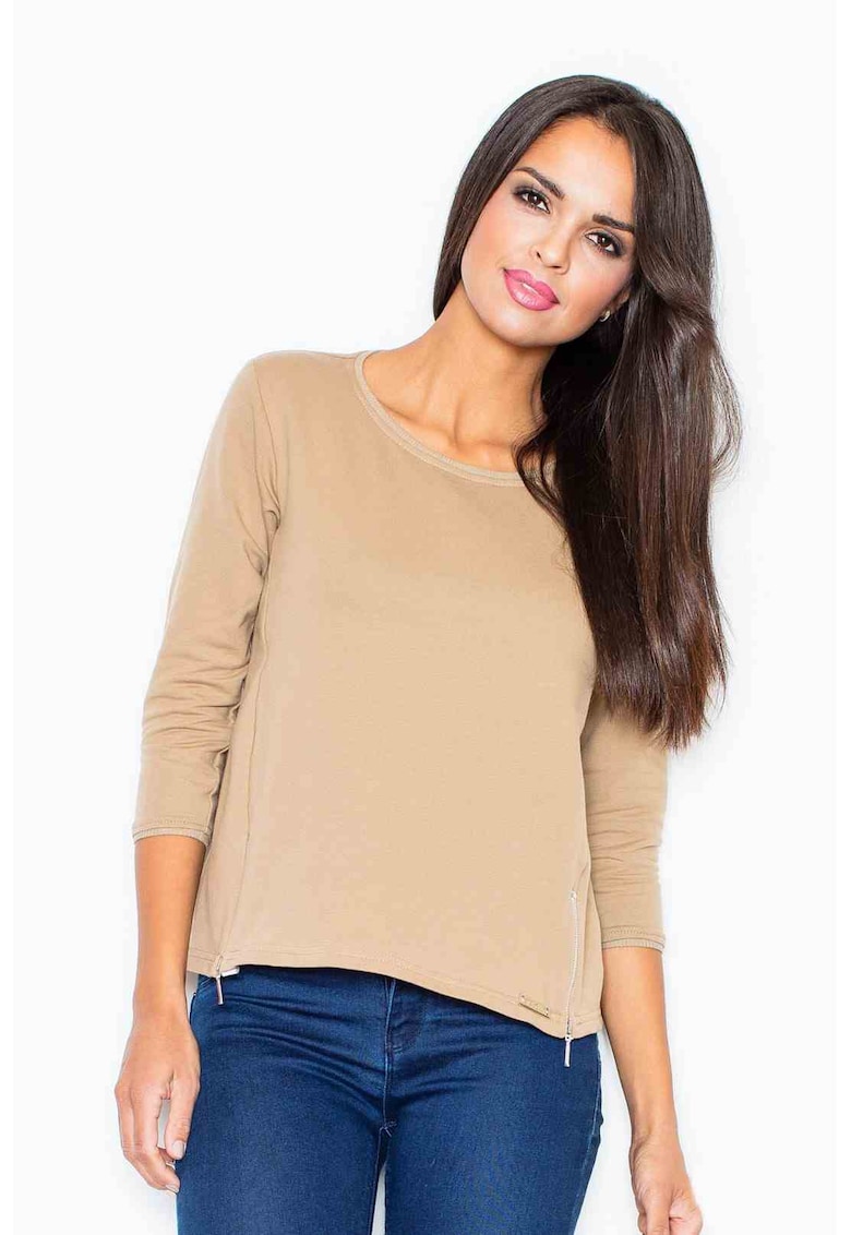 Bluza dama -  Fermoare - Poliester/Elastan - Bej -