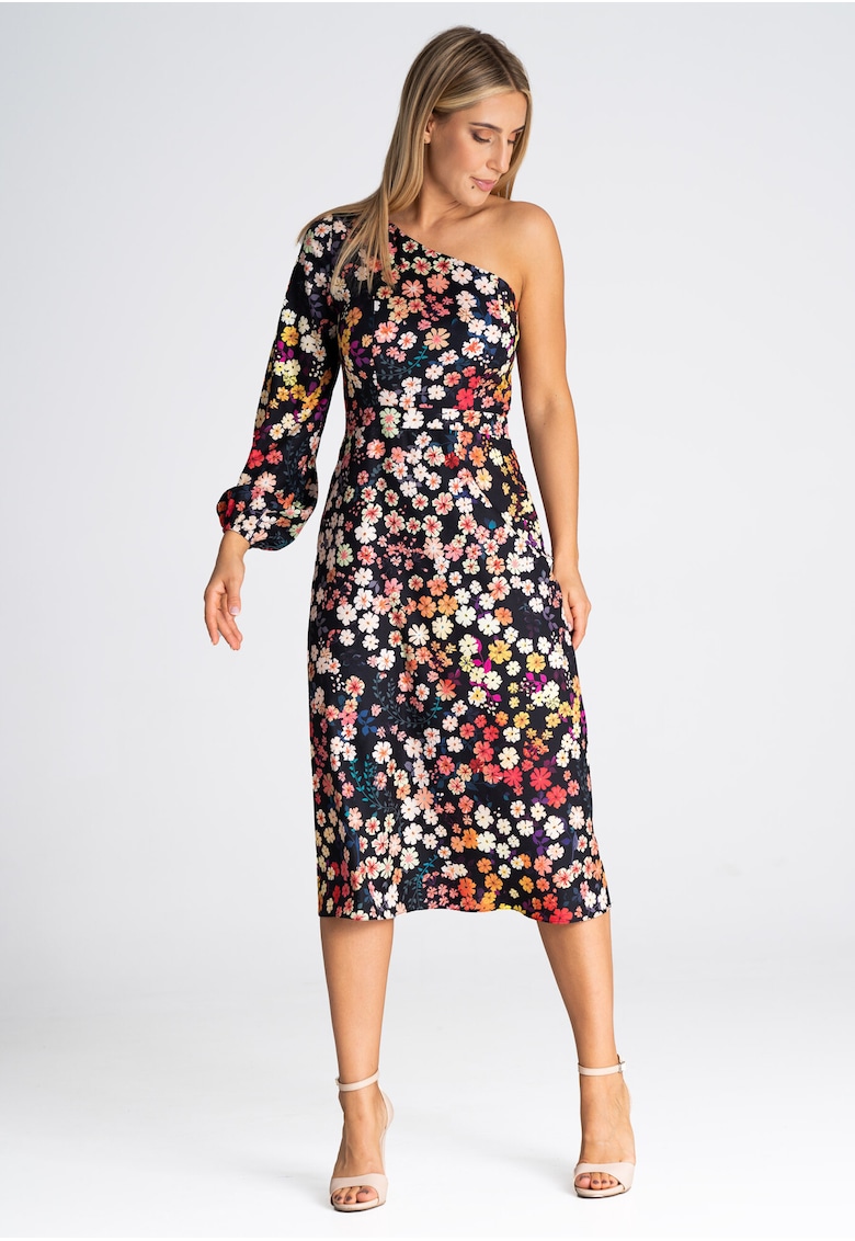 Rochie midi  imprimeu floral - multicolor - poliester