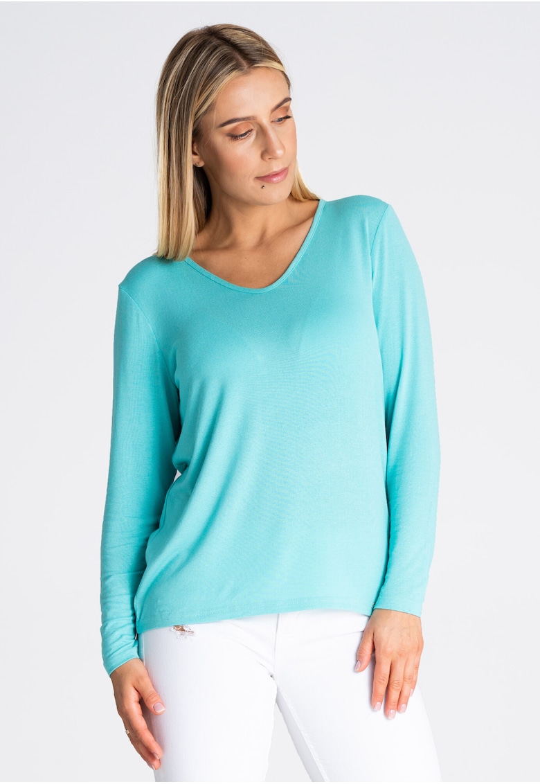 Bluza dama -  Viscoza/Elastan - Maneca lunga - Turcoaz