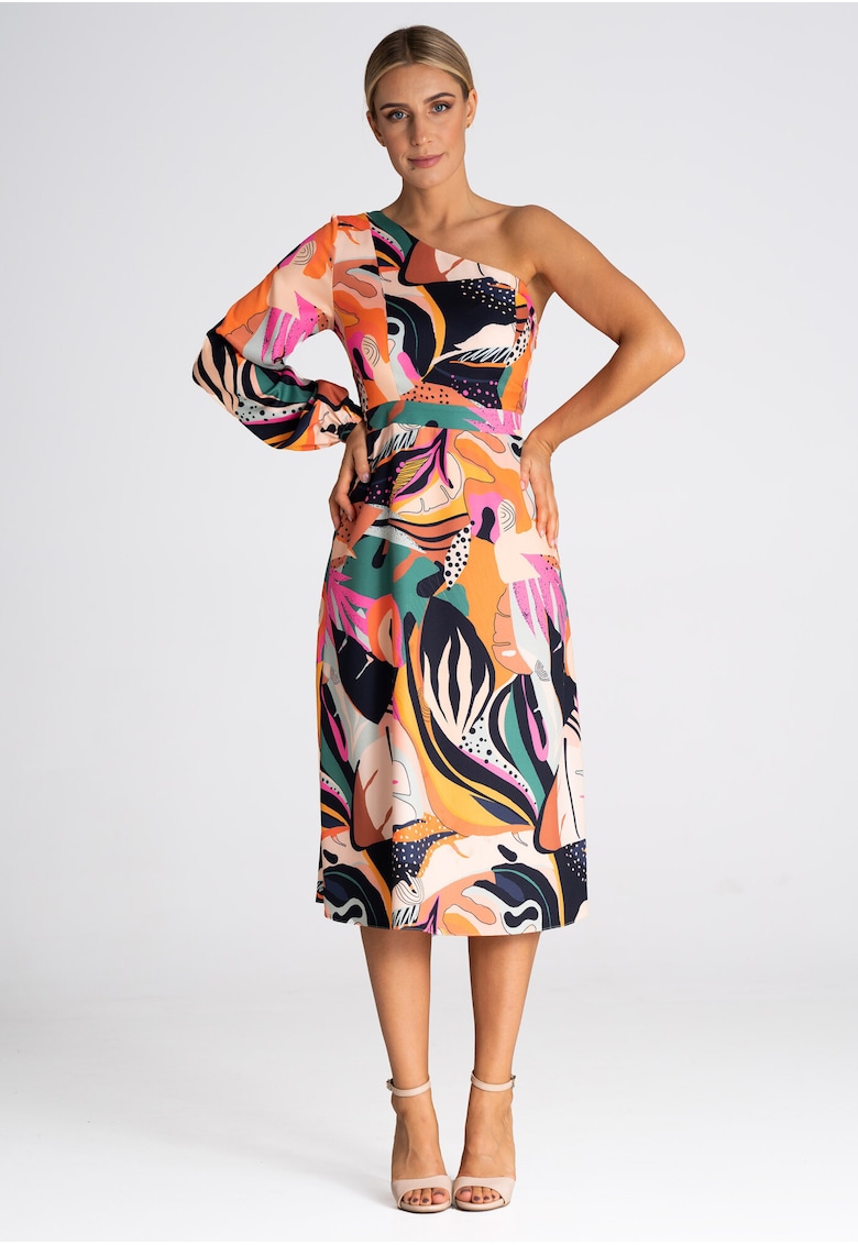 Rochie midi  design elegant - multicolor - textil