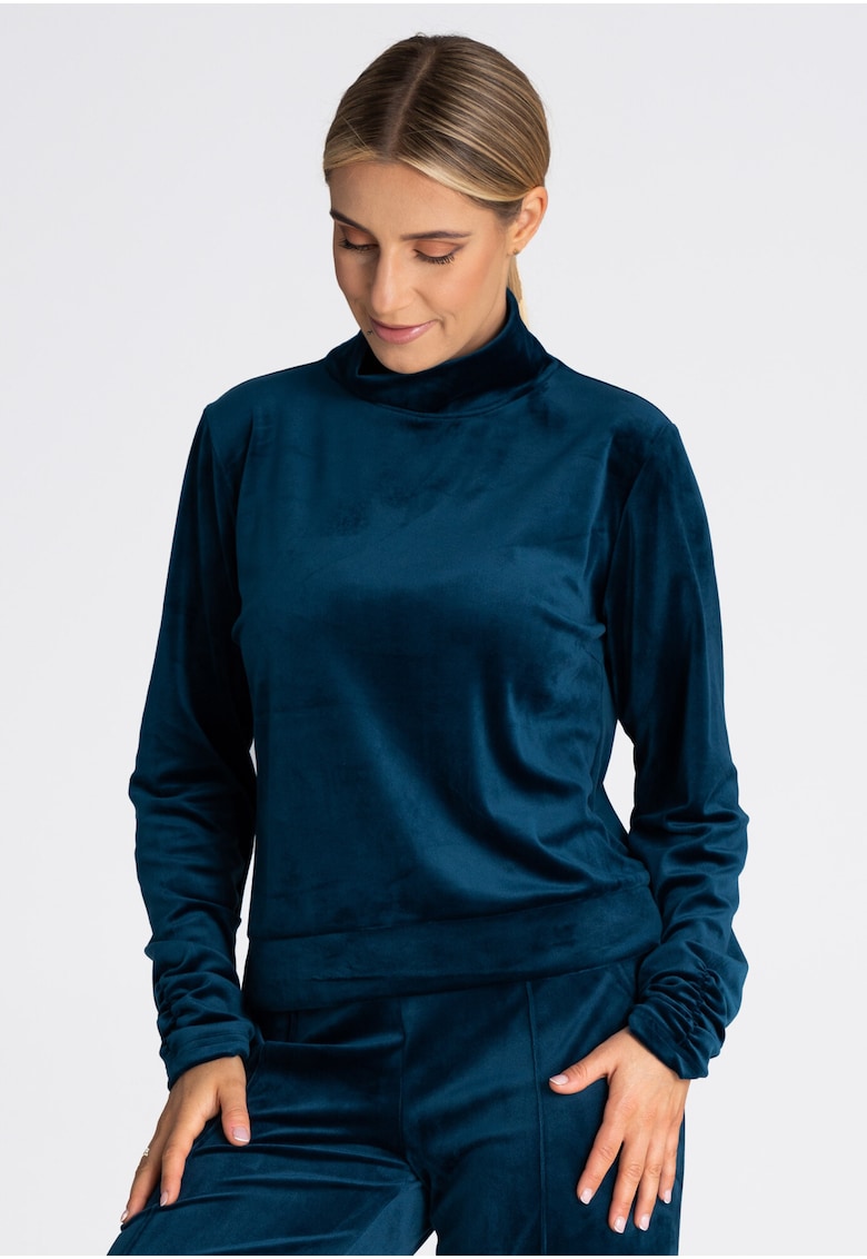 Hanorac de dama  M967 - catifea - bleumarin - guler inalt - maneci lungi