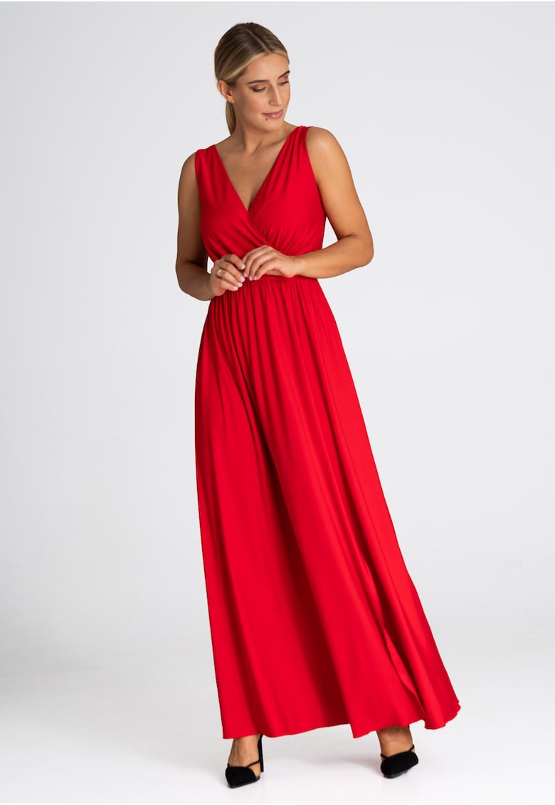 Rochie lunga  M960 - rosie - fara maneci - poliester-elastan