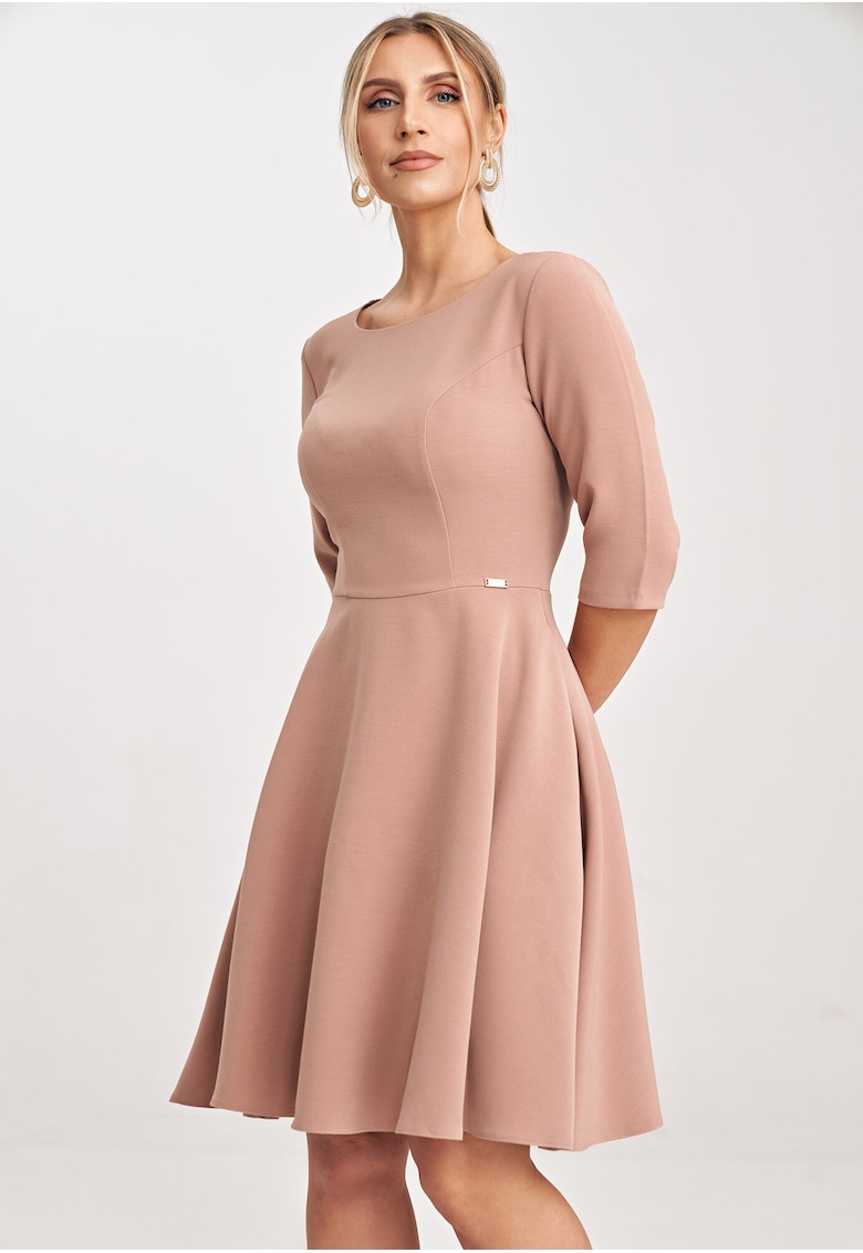 Rochie midi evazata  roz - poliester