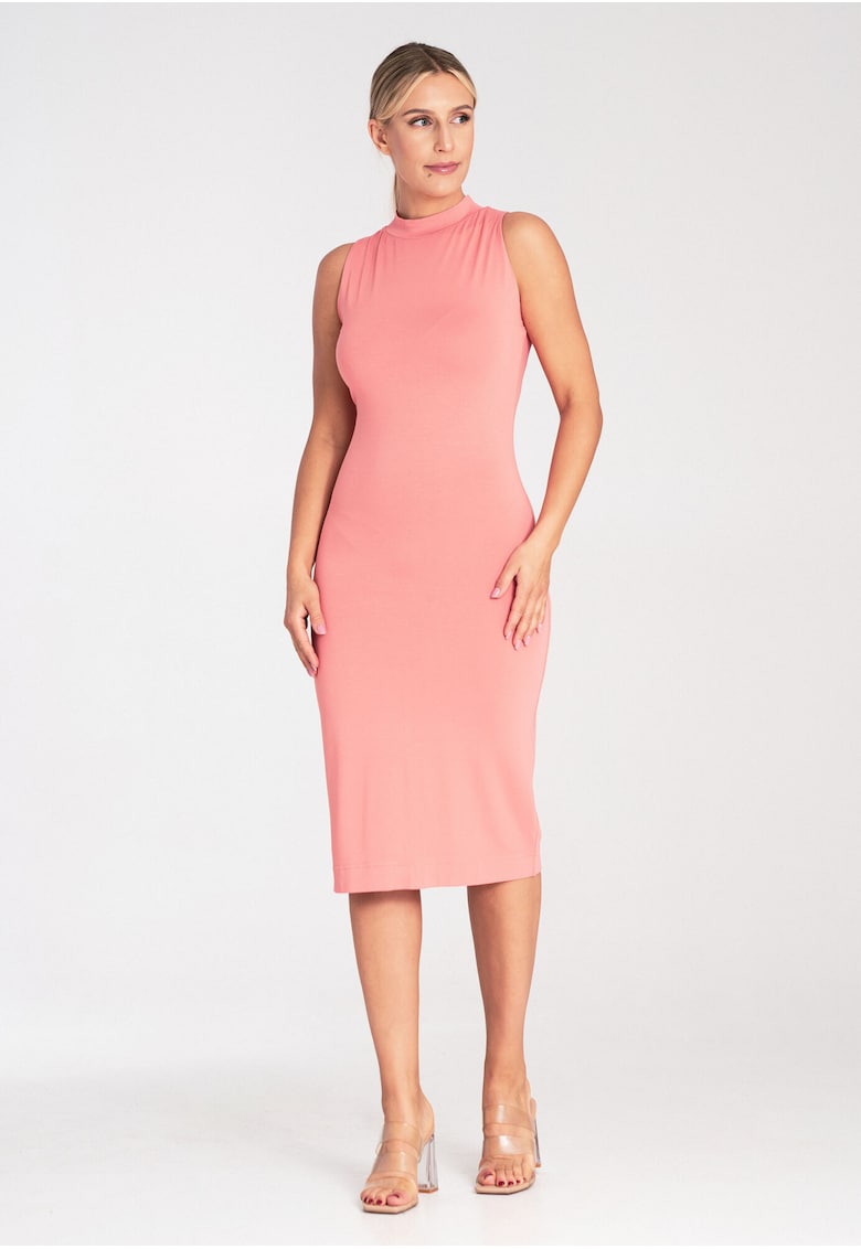 Rochie  mulata - cu guler - coral - viscoza