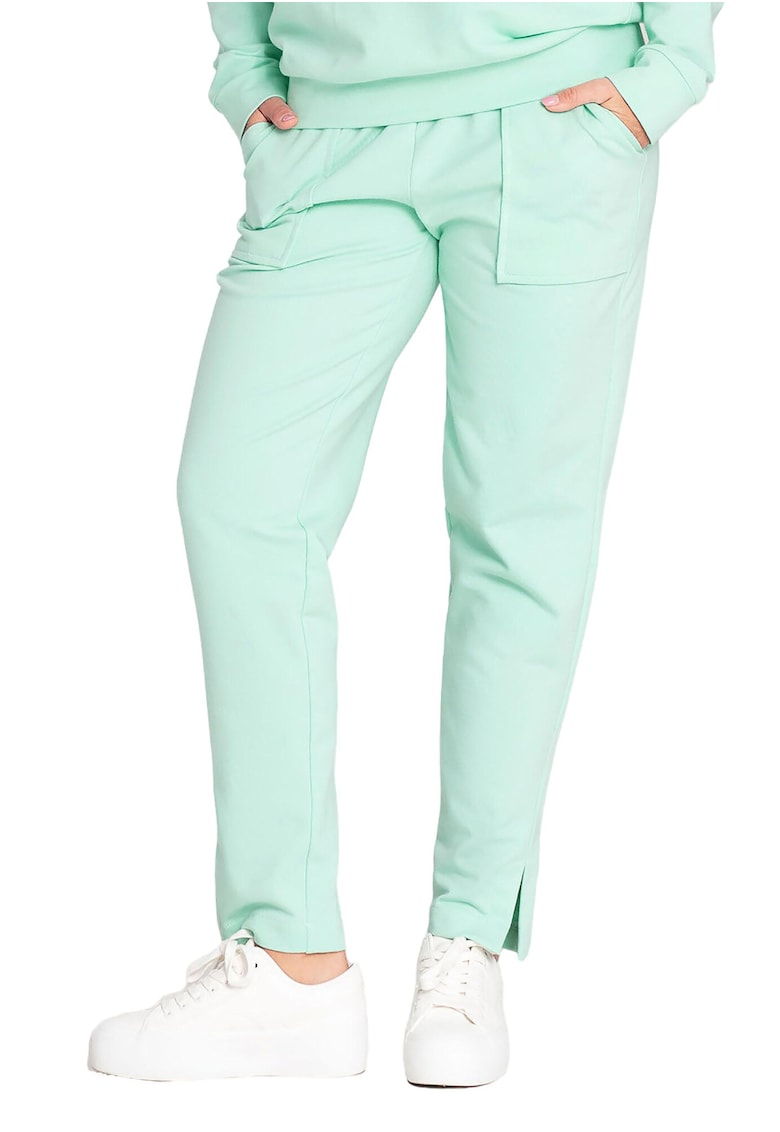 Pantaloni dama  verzi - bumbac/elastan - talie elastica - buzunare functionale