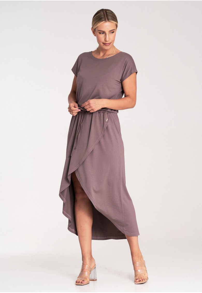 Rochie midi asimetrica  M1041 - culoare maro - viscoza