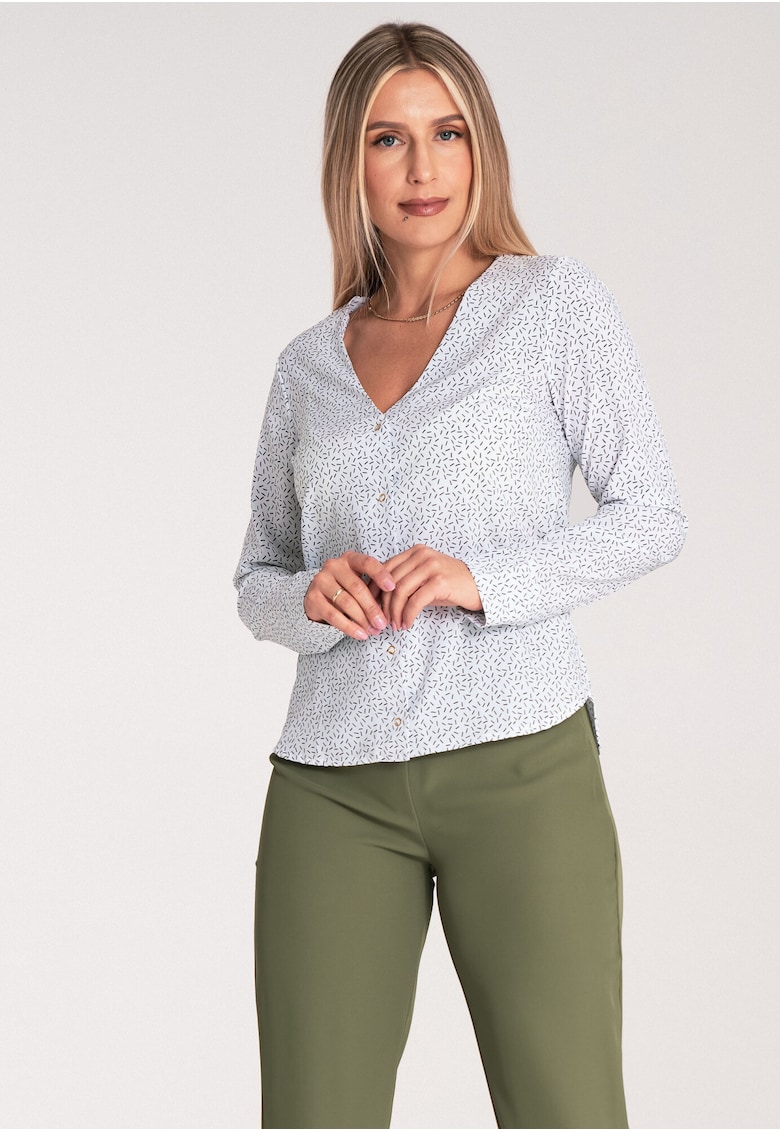 Bluza dama -  Poliester/Elastan - Eleganta - Alb/Negru