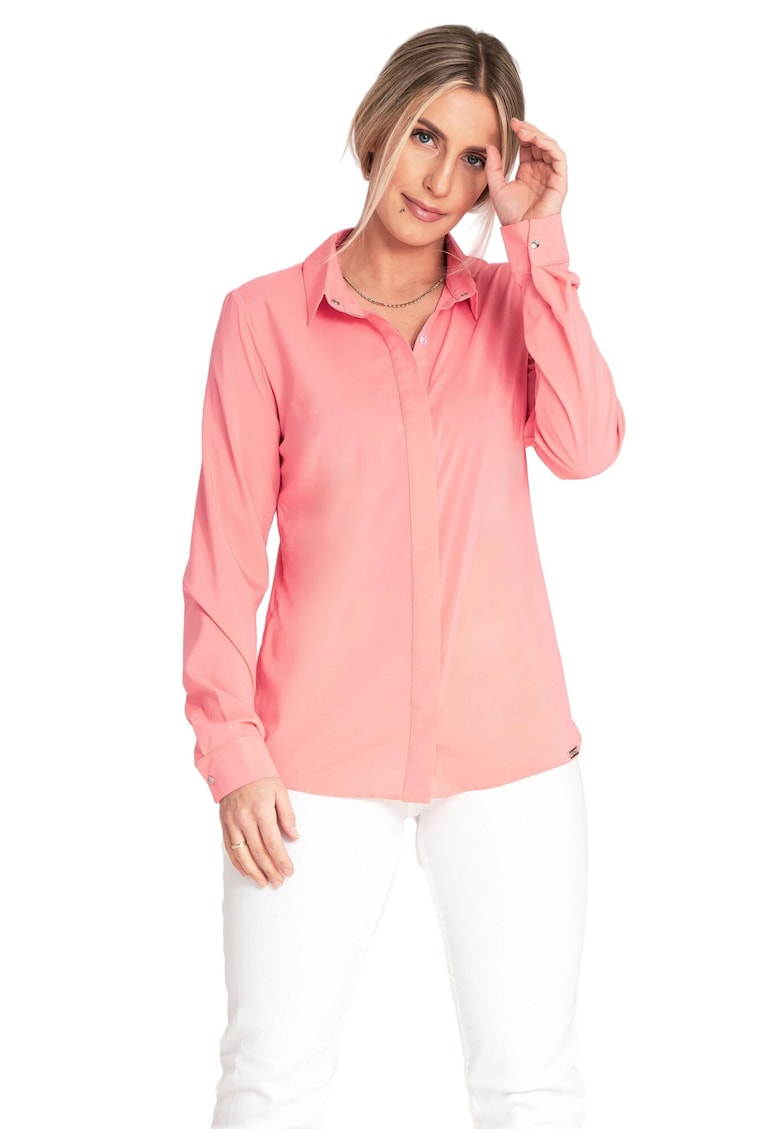 Camasa eleganta  model cu guler - maneci lungi - coral - poliester-elastan