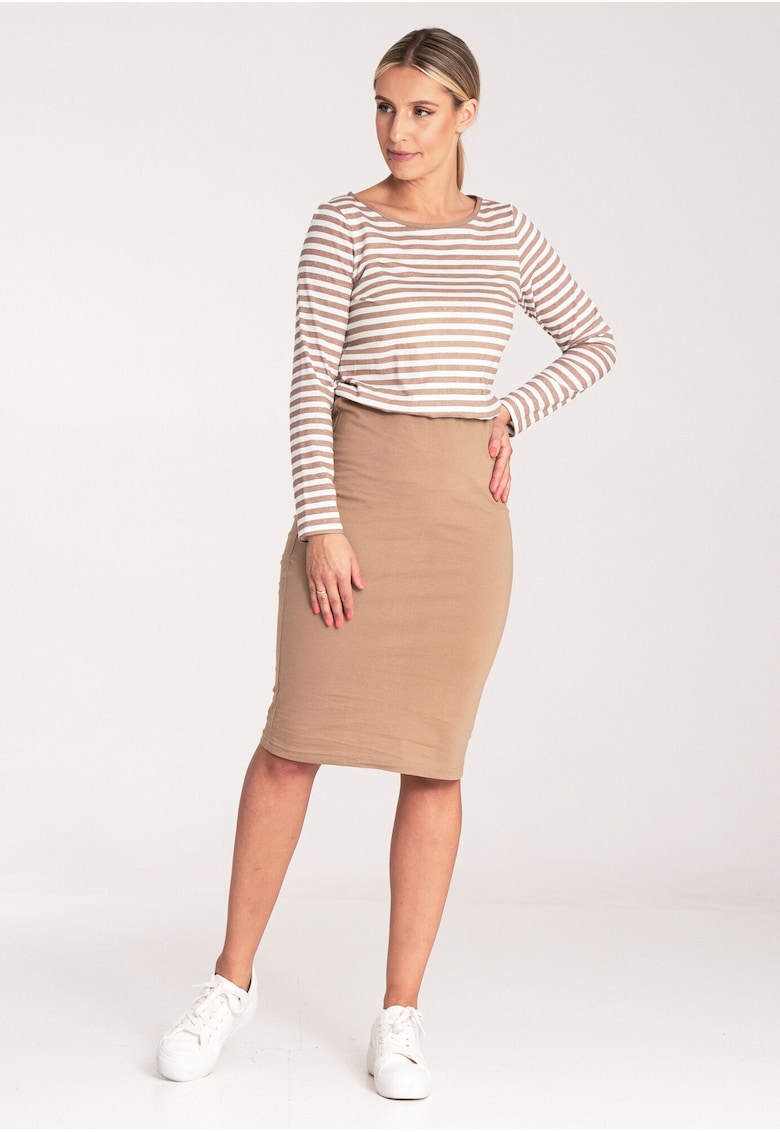 Rochie bicolora  M1057 - bej - material elastic - confortabil - bumbac