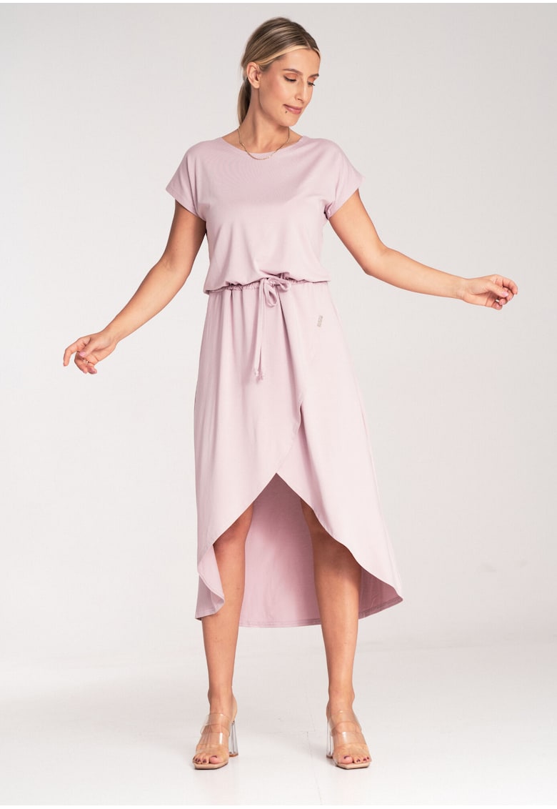 Rochie midi asimetrica -  viscoza - roz