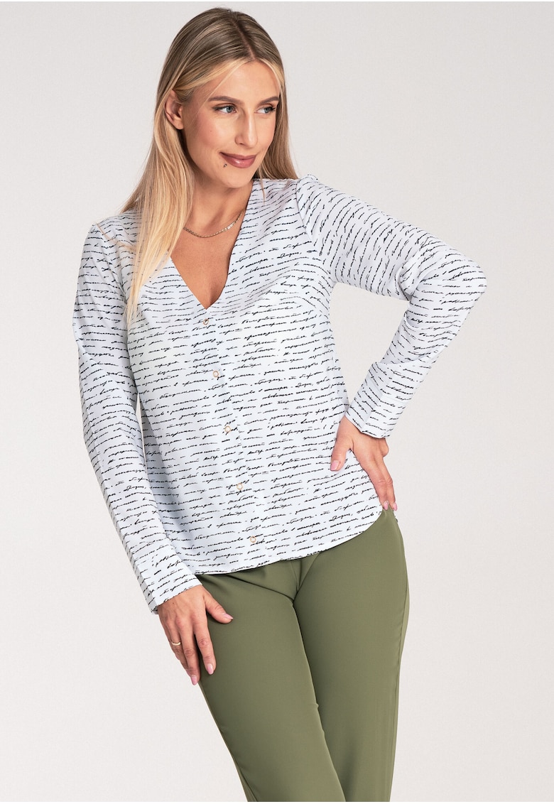 Bluza dama -  Poliester/Elastan - Maneca lunga - Alb/Negru