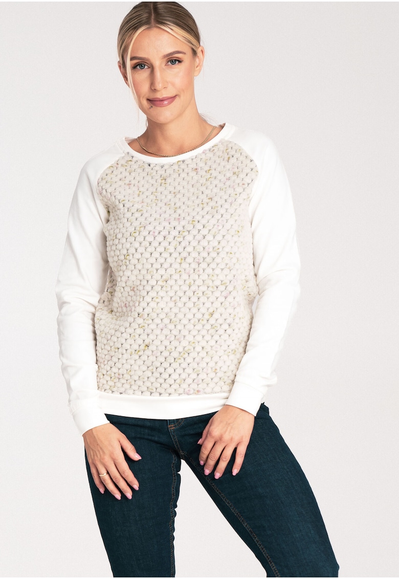 Hanorac dama  M1046 - ecru - bumbac/elastan - fara gluga - design modern
