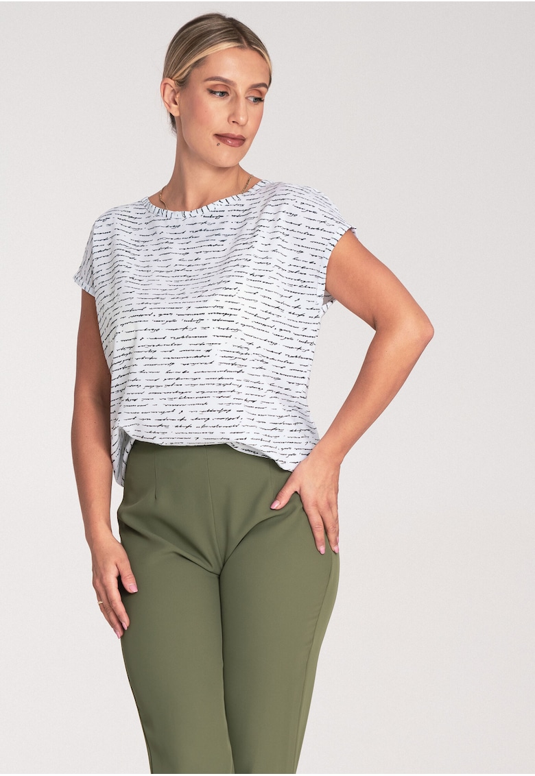 Bluza dama -  Poliester/Elastan - Maneca scurta - Alb/Negru