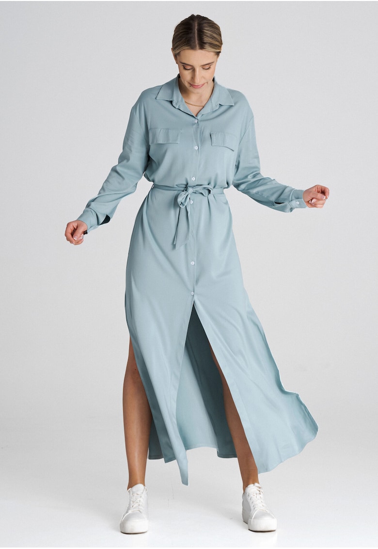 Rochie camasa lunga  menta - maneci lungi - guler clasic - poliester