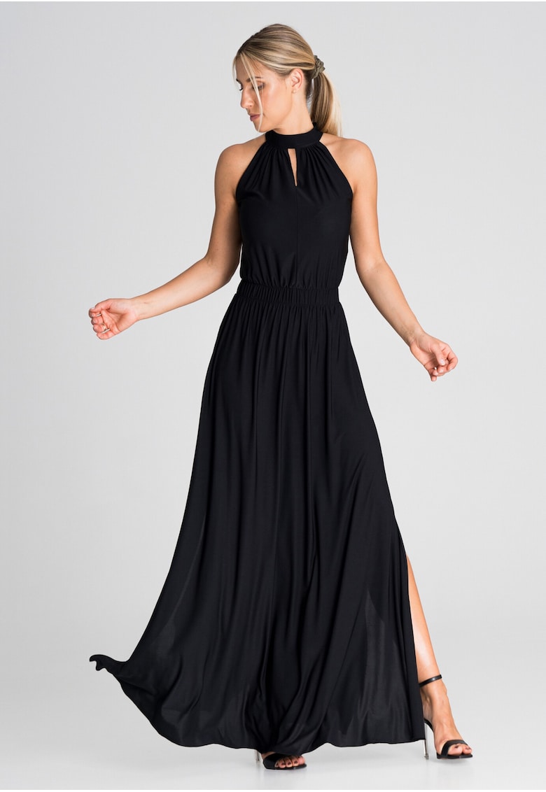 Rochie maxi eleganta  neagra - fara maneci - poliester -