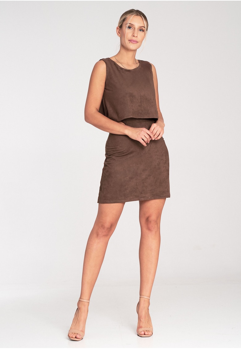 Rochie  M1060 - imitatie piele intoarsa - fara bretele - maro