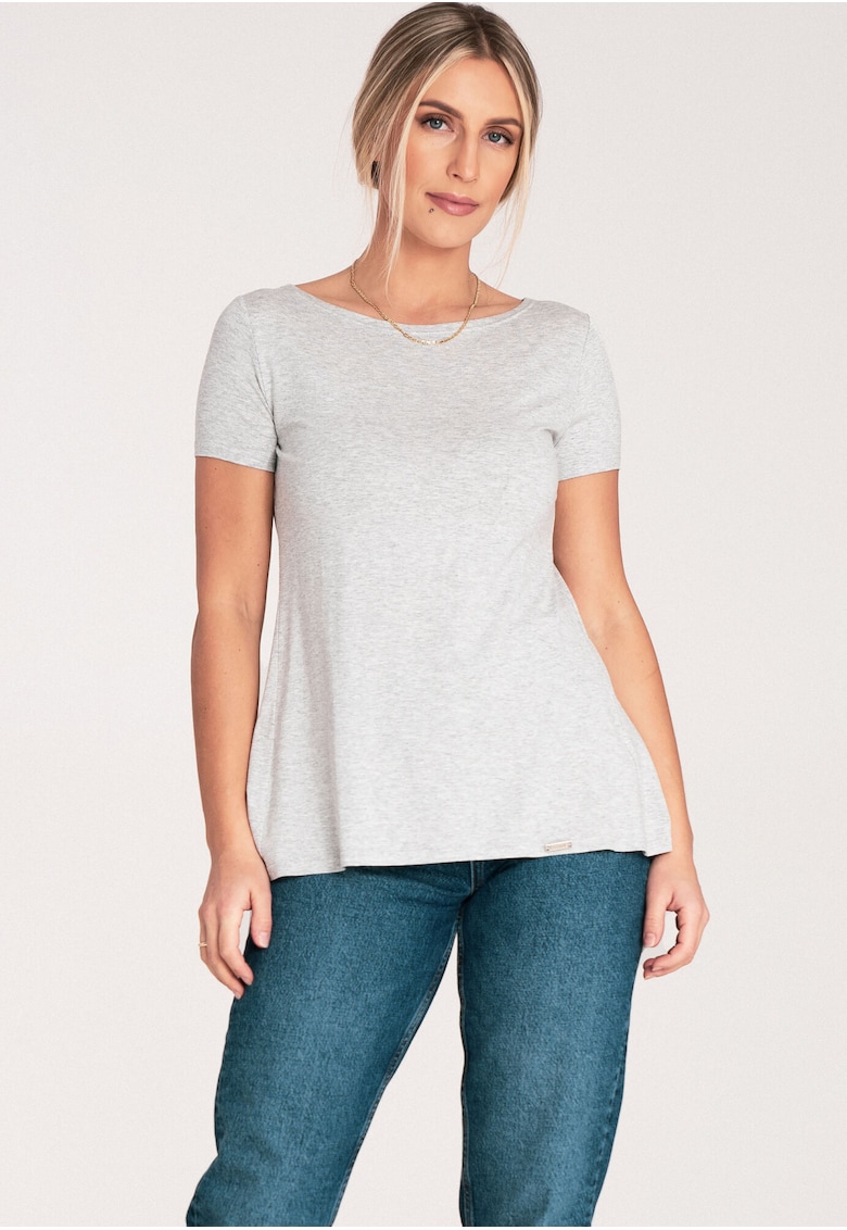 Bluza dama  asimetrica - cu volane - gri deschis - poliester
