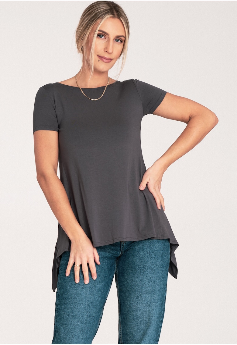 Bluza dama  asimetrica - cu volane - gri inchis - textil