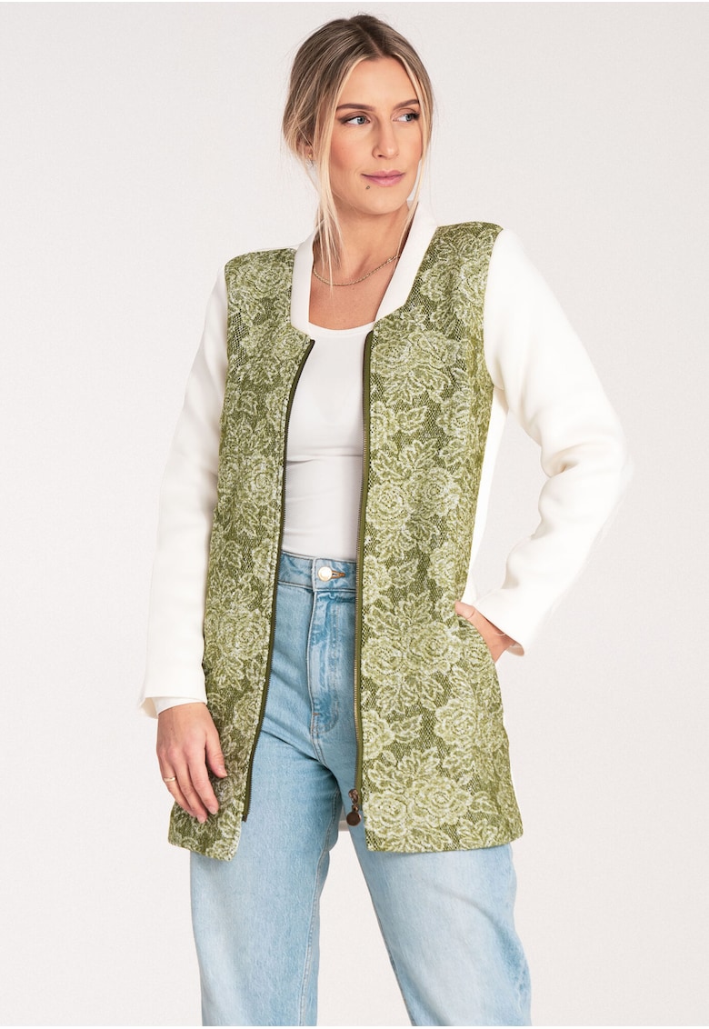Jacheta dama M1062 -  Lana/Poliester - Alb/Verde