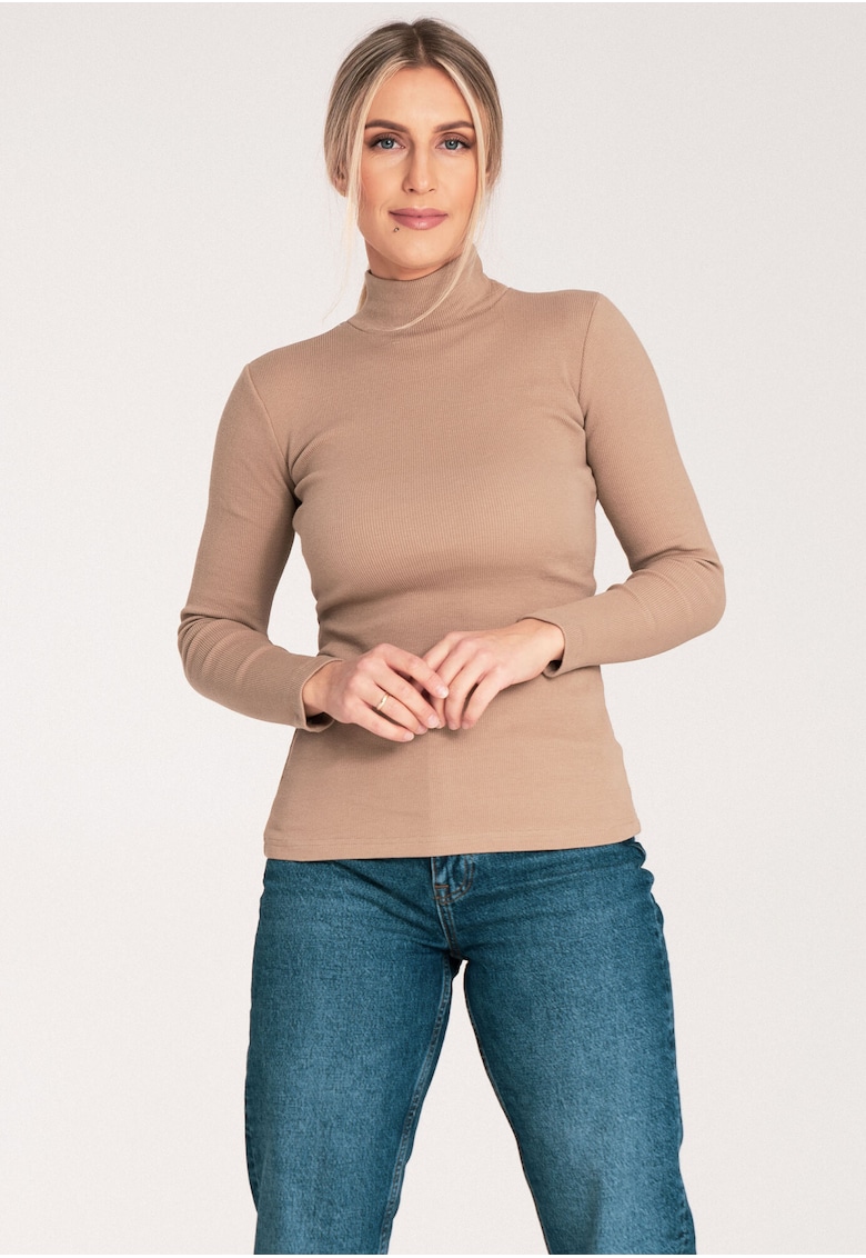 Bluza dama pe gat -  Bumbac/Elastan - Bej