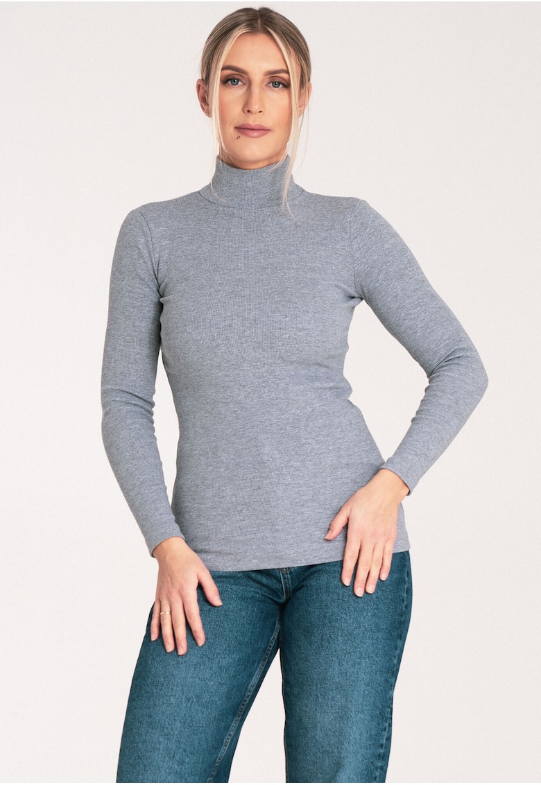 Bluza dama pe gat -  Bumbac/Elastan - Gri
