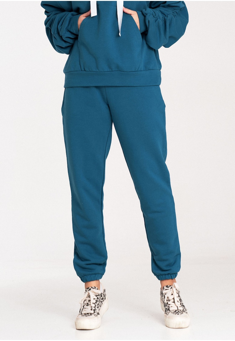 Pantaloni dama  model M1056 - bumbac - albastru - talie elastica -