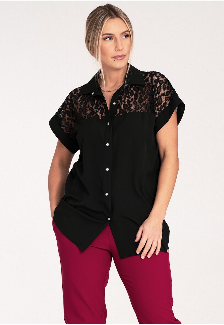 Camasa dama  ajurata - neagra - maneca scurta - dantela - poliester 80%