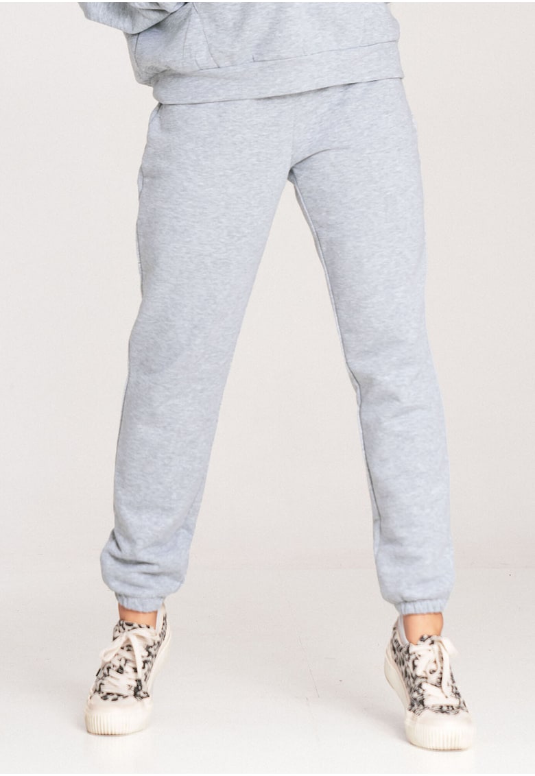 Pantaloni dama  gri - bumbac - talie elastica -