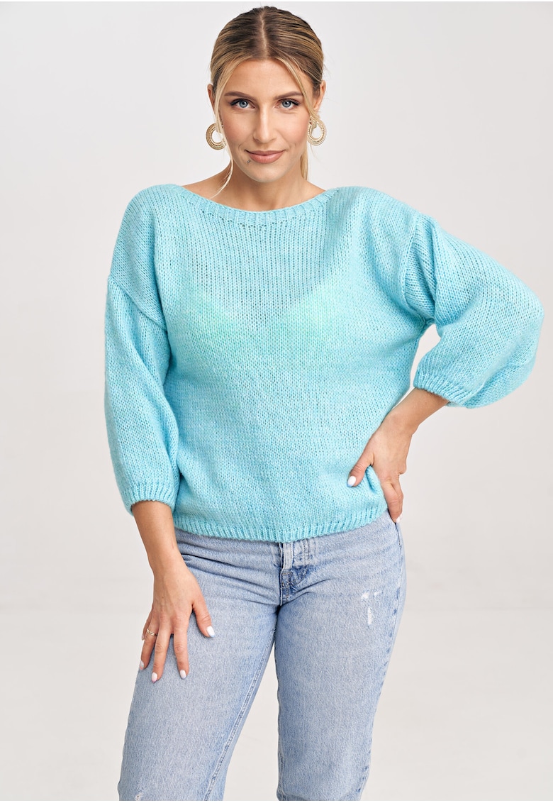 Pulover dama  model M993 - maneci 3/4 - albastru - fabric moale -