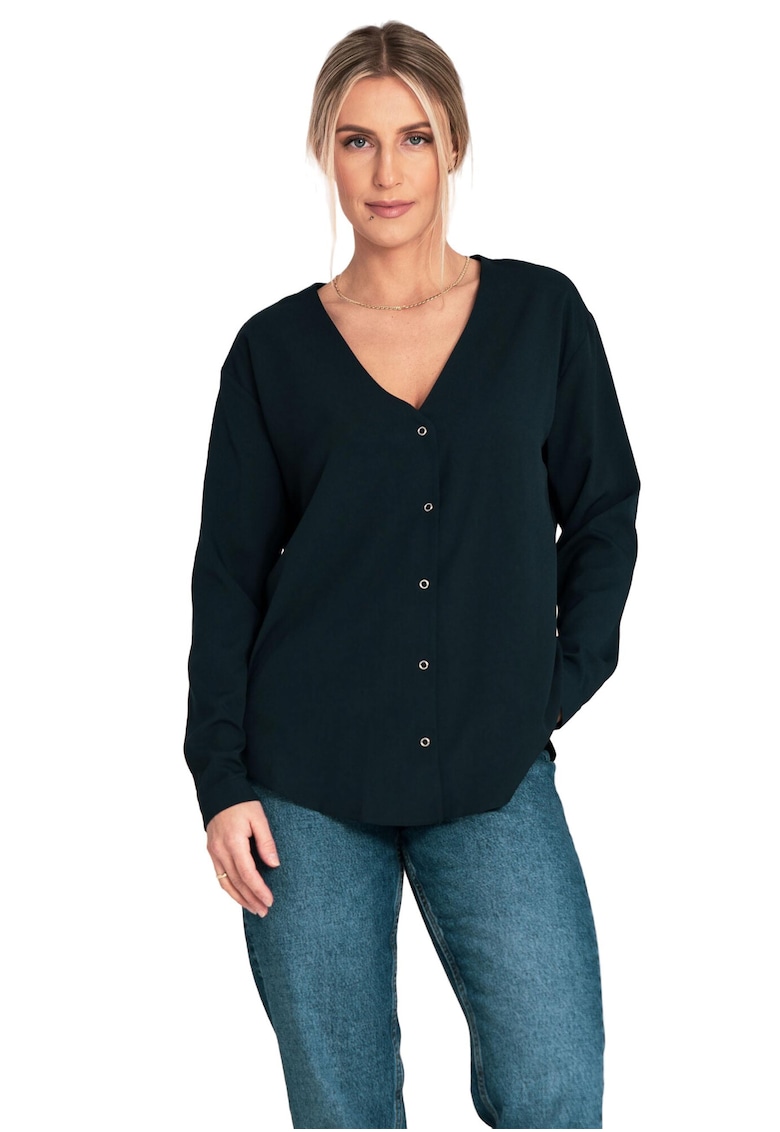 Bluza dama  de vara - decolteu in V - bleumarin - poliester - elastan