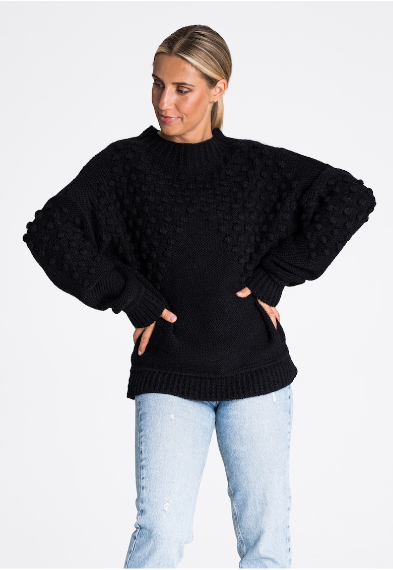 Pulover oversize dama -  model M982 - negru - acril 85% - nailon 15% -