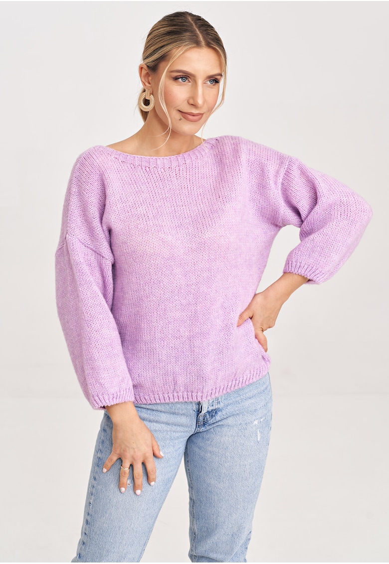 Pulover dama  M993 - violet - croiala clasica - detaliu decorativ - amestec acril - poliester - lana - nylon -
