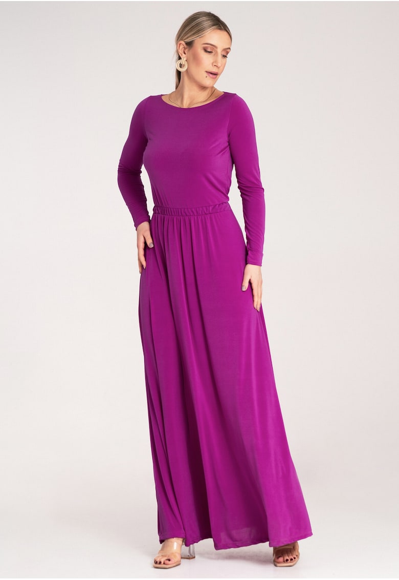 Rochie maxi -  fucsia - maneci lungi - poliester