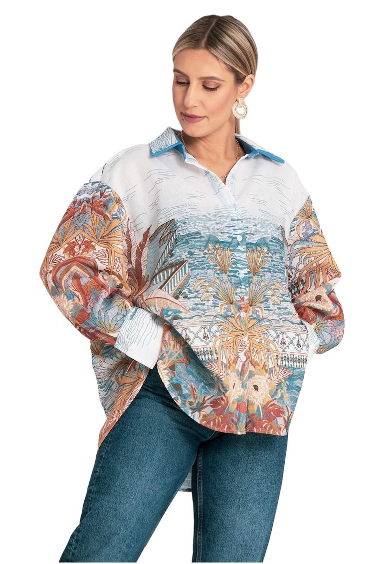 Camasa oversize  multicolor - imprimeu original - poliester -