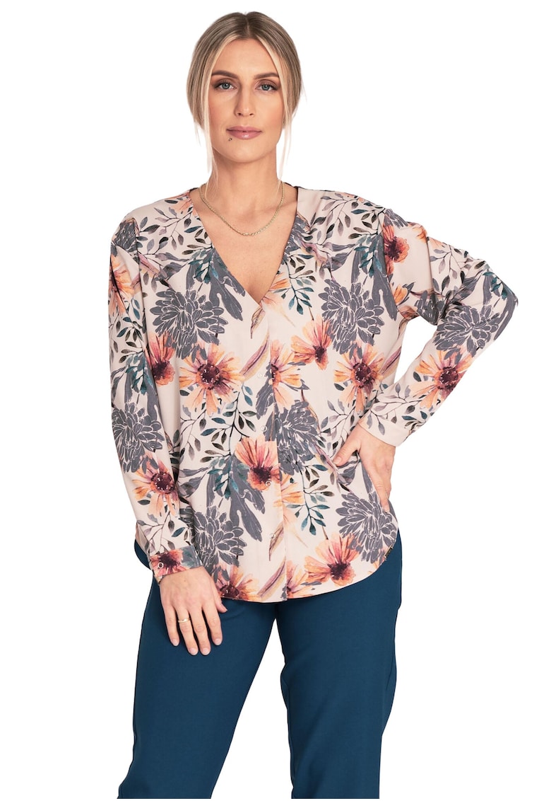 Bluza de vara  cu decolteu in V - model floral - Multicolor