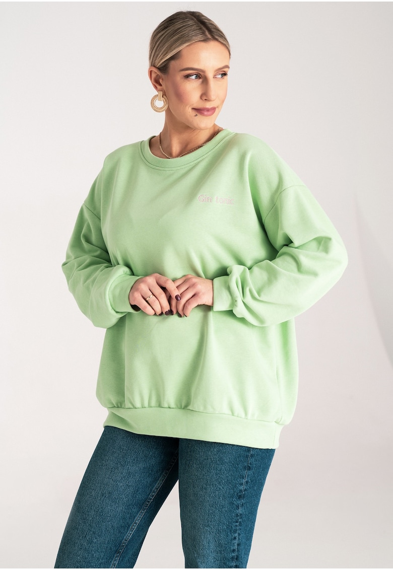 Hanorac de dama  larg - verde - broderie - bumbac/poliester -