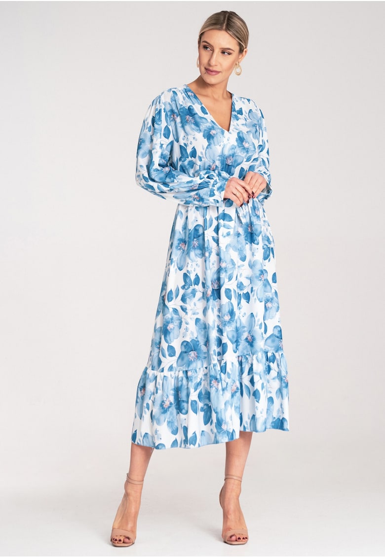 Rochie -  florala - poliester - albastra - material usor -