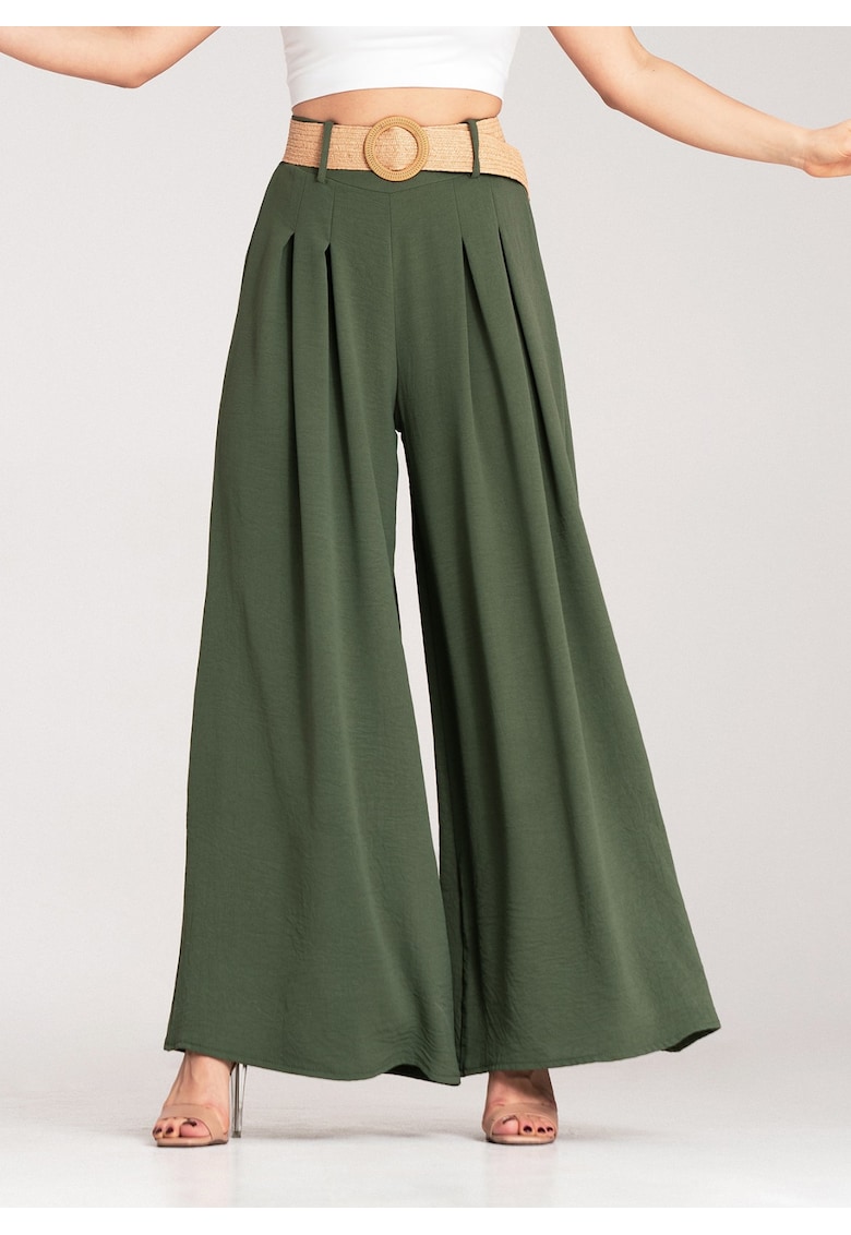 Pantaloni dama -  verzi - cu curea - poliester -